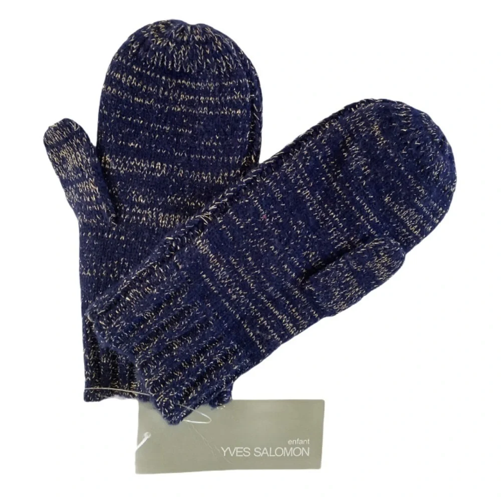 Yves Salomon Enfant Rex Rabbit Fur Pom Metallic Knit Mittens NWT Made in France